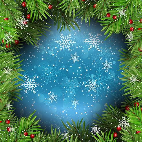Christmas background with fir tree branches on snowflakes  vector