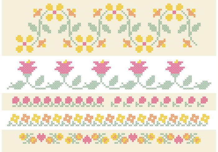 Cross Stitch Flower Border Set vector