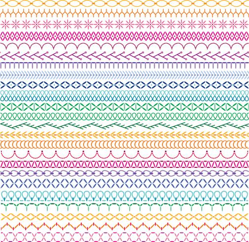 embroidery stitch border patterns vector