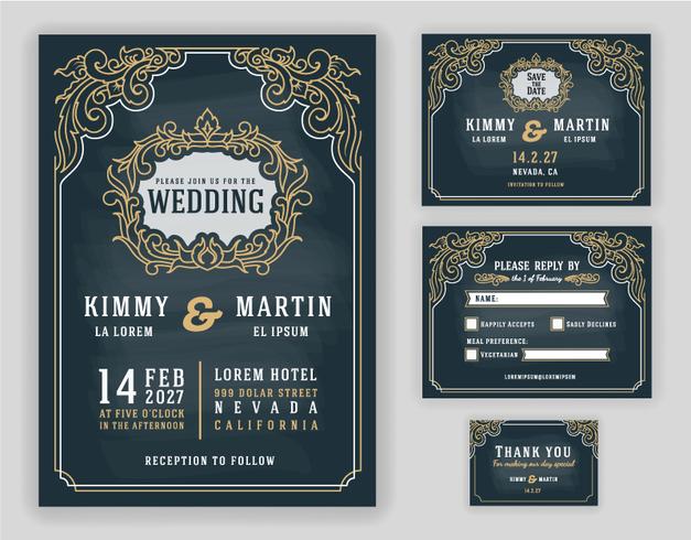 Graceful vintage and luxurious wedding invitation vector