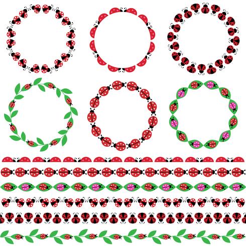 Ladybug Circle Frames and Border patterns vector