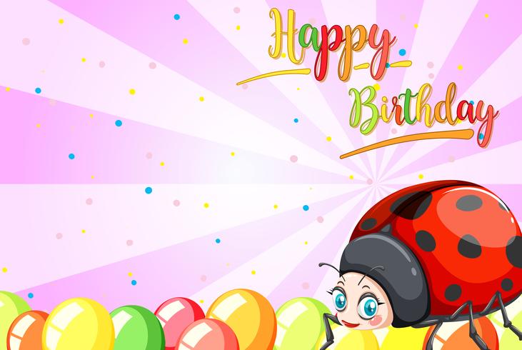 Ladybug on birthday template vector