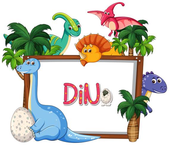 Many dinosaur frame template vector