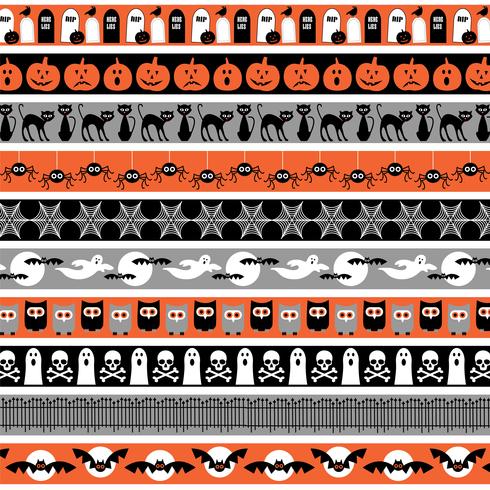 orange grey black halloween border patterns vector