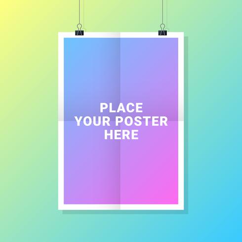 Poster Mockup Hanging With Paper Clips Template vector
