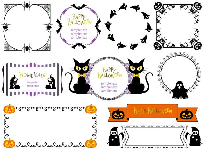 Set of assorted Happy Halloween frames, isolated on a white background. vector