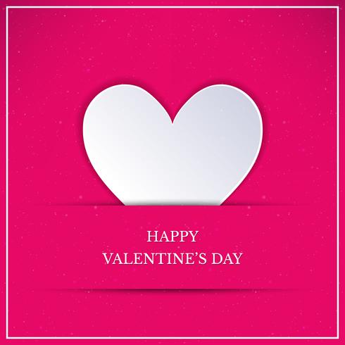 Valentines Day card with white heart. White paper art style heart on pink background vector