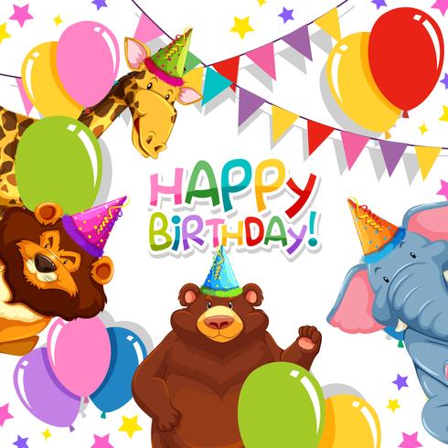 Wild animal in birthday template vector