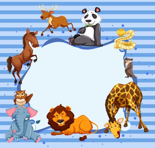 Wild animals around striped border vector