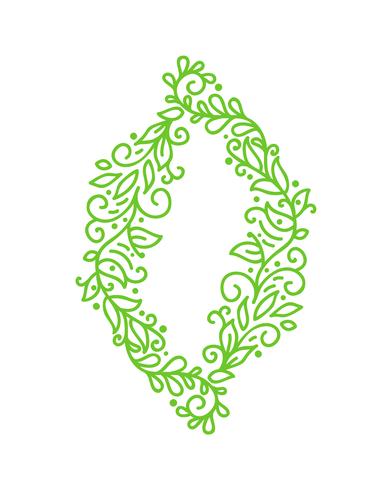 Vintage Vector green monoline calligraphy flourish frame for greeting card