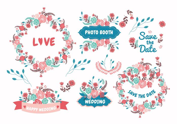 Wedding Elements Flowers Vector