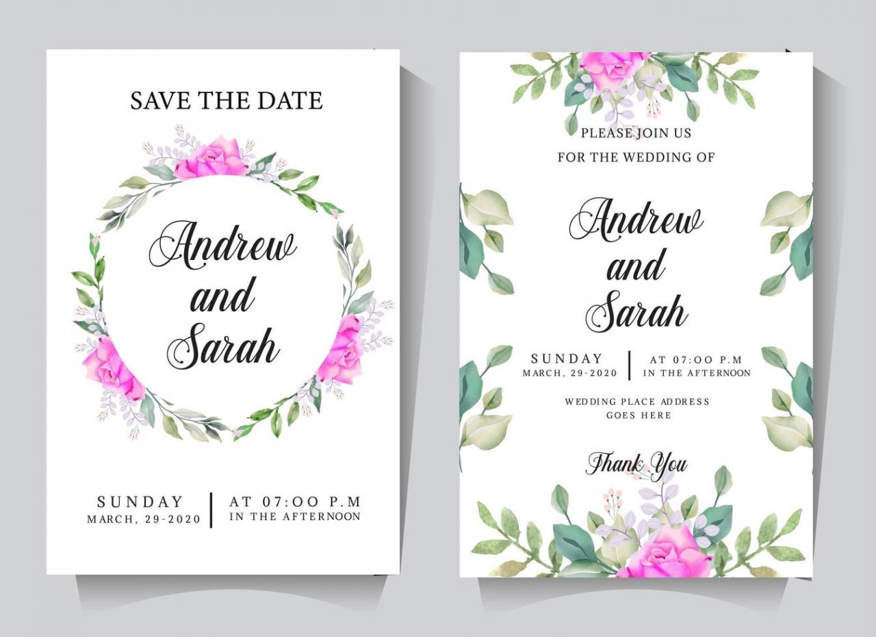 Wedding invitation card set with circle rose frame vector