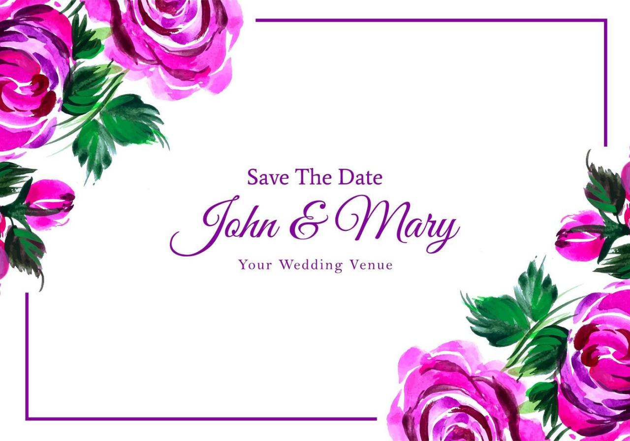 Wedding invitation purple watercolor flowers card vector