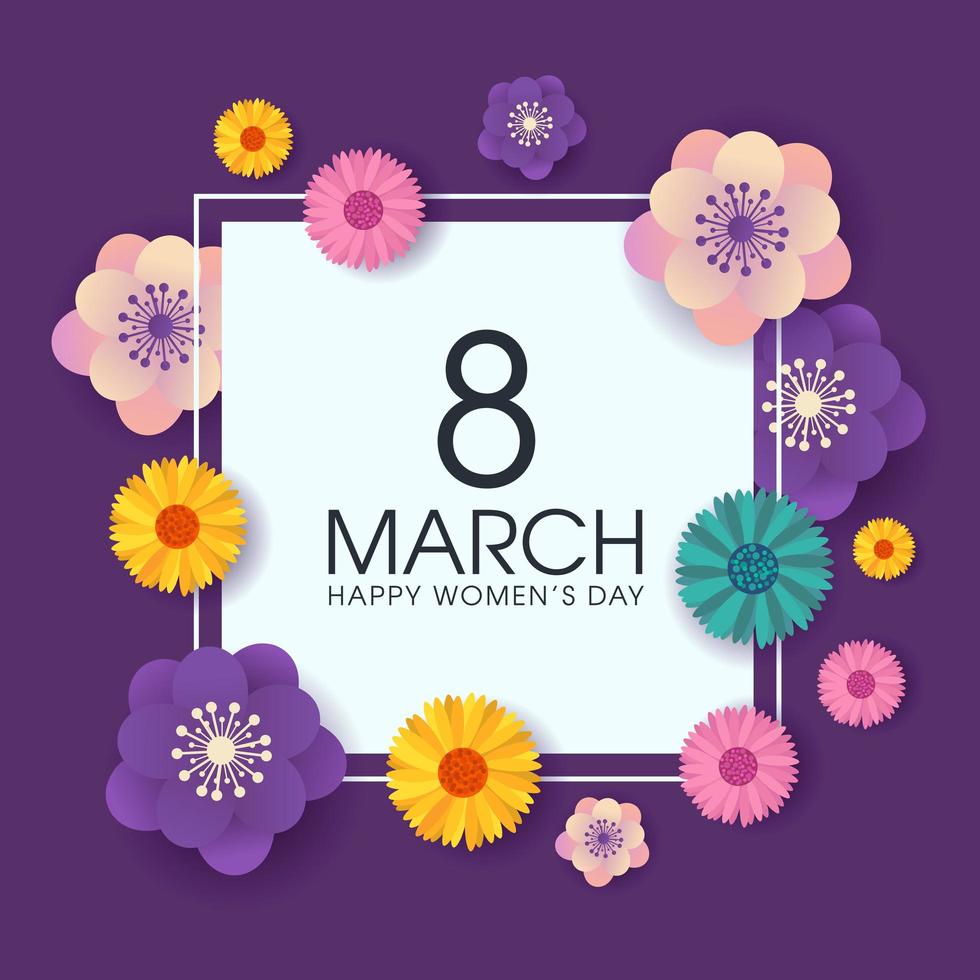 Women's Day greeting card with Square Frame and Flowers vector