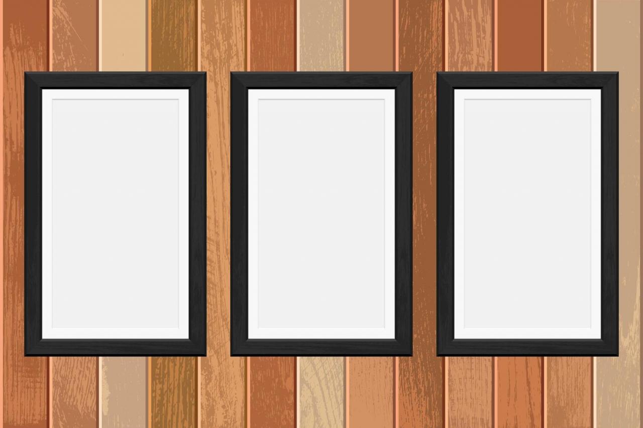Wooden photo frames on a plank background vector