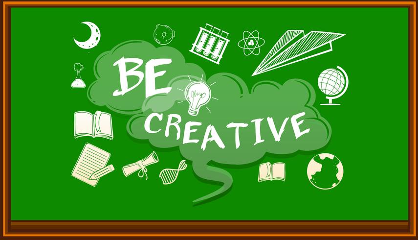 Wording on blackboard saying be creative vector